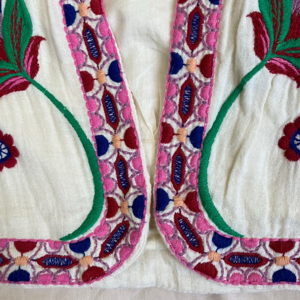 Zara Sz M Floral Embroidered Open Front Vest Cream Multicolor Folk Style - Picture 12 of 16